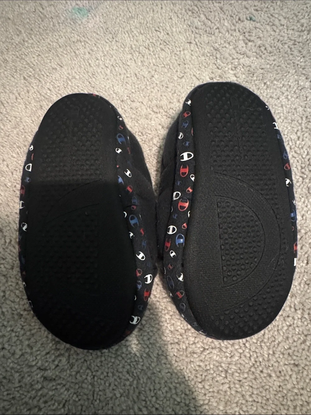 Champion Black Kids Slip-On Shoes with Blue and Red Logo